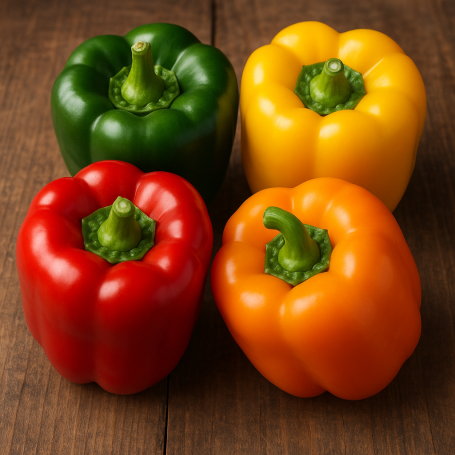 Paprika, grün, gelb, orange, rot